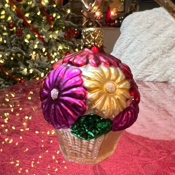 Inge-Glas Ornament Christmas Bouquet O Flowers Hand Blown 3" Glass Basket German - Picture 3 of 8